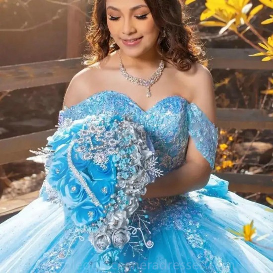 Beads Blue Quinceanera Dress For Sweet 16 Girls Appliques Princess Ball Gown Ruffles Vestidos De Fiesta