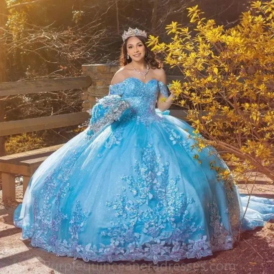 Beads Blue Quinceanera Dress For Sweet 16 Girls Appliques Princess Ball Gown Ruffles Vestidos De Fiesta