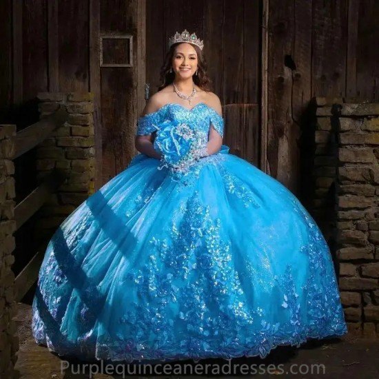 Beads Blue Quinceanera Dress For Sweet 16 Girls Appliques Princess Ball Gown Ruffles Vestidos De Fiesta