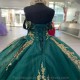 Beads Emerald Green Sweetheart Ball Gown Quinceanera Dresses Gold Applique Lace Sweet 16 Dress Pageant Gowns Vestidos De 15 Anos