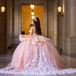 Beads Pink Princess Quinceanera Dresses Ball Gowns Sweet 16 Dress Appliques Lace Birthday 15th Party Gown for Girl