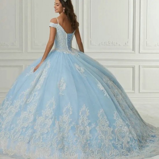 Blue Ball Gown Quinceanera Dress 2024 Sweetheart Spaghetti Lace Appliques Beading Sweet 16 Vestidos