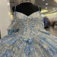 Blue Quinceanera Dresses 2024 Princess Ball Gown Appliques Beads Flower Sweet 15 16 Dress Vestidos