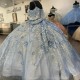 Blue Quinceanera Dresses 2024 Princess Ball Gown Appliques Beads Flower Sweet 15 16 Dress Vestidos