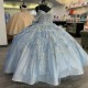 Blue Quinceanera Dresses 2024 Princess Ball Gown Appliques Beads Flower Sweet 15 16 Dress Vestidos