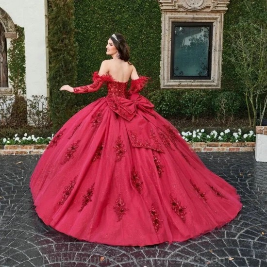 Crystal Red Sequined Ball Gown Quinceanera Dresses Sweetheart 3D Flowers Ruffles Corset Sweet 15 Vestidos De Anos