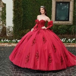 Crystal Red Sequined Ball Gown Quinceanera Dresses Sweetheart 3D Flowers Ruffles Corset Sweet 15 Vestidos De Anos