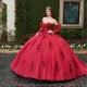 Crystal Red Sequined Ball Gown Quinceanera Dresses Sweetheart 3D Flowers Ruffles Corset Sweet 15 Vestidos De Anos