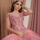 Deep V Neck Carmine Pink Quinceanera Dresses 2024 Vestidos De 15 Anos Beading Pearls 3D Floral Sweet 15 16 Birthday Party Formal