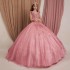 Deep V Neck Carmine Pink Quinceanera Dresses 2024 Vestidos De 15 Anos Beading Pearls 3D Floral Sweet 15 16 Birthday Party Formal