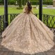 Detachable Champagne Sleeve Crystal Beading Ball Gown Quinceanera Dresses 3D Flowers Appliques Lace Corset Vestidos De 15 Anos