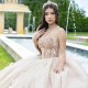 Detachable Champagne Sleeve Crystal Beading Ball Gown Quinceanera Dresses 3D Flowers Appliques Lace Corset Vestidos De 15 Anos