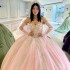 Detachable Sleeve Pink Glitter Ball Gown Quinceanera Dresses Appliques Lace Beading Corset Vestidos De 15 Anos