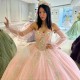 Detachable Sleeve Pink Glitter Ball Gown Quinceanera Dresses Appliques Lace Beading Corset Vestidos De 15 Anos