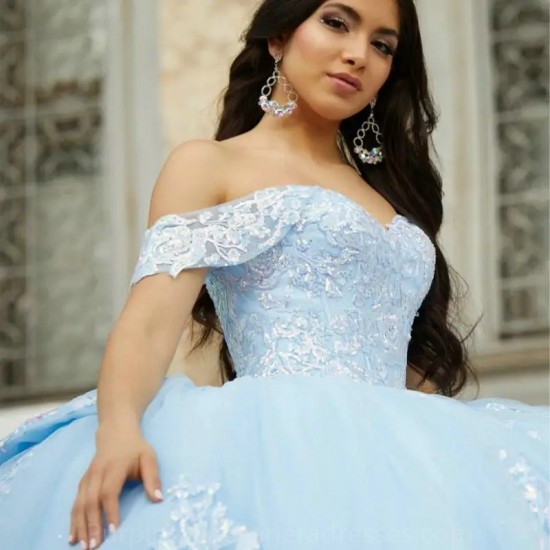 Elegant Blue Quinceanera Dress 2024 Ball Gown Lace Appliques Sequins Beading Sweet Party Gown Vestido