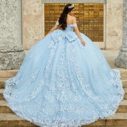 Elegant Blue Quinceanera Dress 2024 Ball Gown Lace Appliques Sequins Beading Sweet Party Gown Vestido