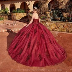 Glitter Burgundy Quinceanera Dress Lace Applique Feather Beading Detachable Sleeve Sweet 16 Vestidos De 15 Anos