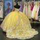 Glitter Yellow Quinceanera Dresses Ball Gowns 3D Flower Sweet 16 Dress Princess Birthday Party Vestido De 15 Anos