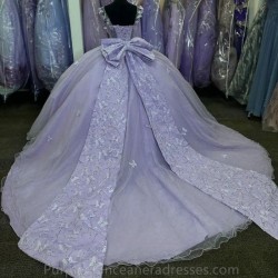 Gorgeous Purple Ball Gown Quinceanera Dress Royalty Saudi Arabia Spaghetti Straps Sleeveless Soft Tulle Evening Dress