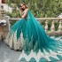 Haute Couture Gorgeous Green Shiny Quinceanera Dresses Gold Applique Ball Gown Princess Birthday Party Sweet With Cape Gothic