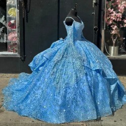 Long Sleeve Blue Quinceanera Dress 2024 Off Shoulder Beads With Cape Sweet 16 Dress XV Vestidos De