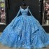 Long Sleeve Blue Quinceanera Dress 2024 Off Shoulder Beads With Cape Sweet 16 Dress XV Vestidos De