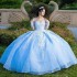 Long Sleeve Blue Quinceanera Dress Applique Lace Beads Ball Gown Sweet 16 Girls 15 Vestidos 15 De Anos