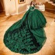 Long Sleeve Emerald Green Crystal Beading Ball Gown Quinceanera Dresses Appliques Lace Corset Vestidos De 15 Anos