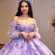 Long Sleeve Lilac Beading Crystal Ball Gown Quinceanera Dresses Off The Shoulder Sequined Appliques Corset Vestidos De 15 Anos