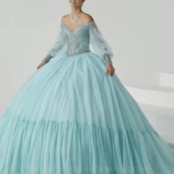 Long Sleeve Mint Pink Quinceanera Dress 2024 Sweetheart Appliques Crystals Beading Sweet 16 Dress