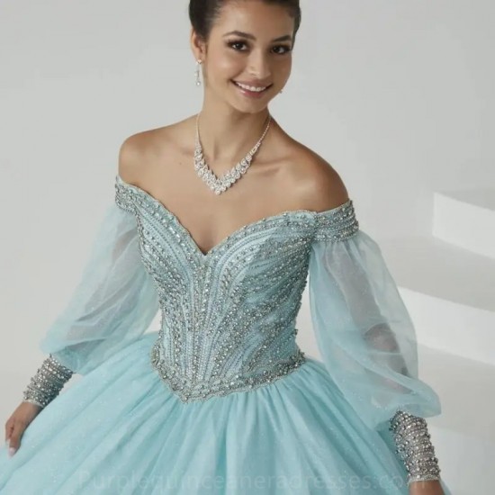 Long Sleeve Mint Pink Quinceanera Dress 2024 Sweetheart Appliques Crystals Beading Sweet 16 Dress