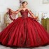 Long Sleeve Rose Gold Illusion 3D Flowers Quincenara Dresses Ball Gown Glitter Crystal Sequined Sweet 15 Vestidos De XV Anos