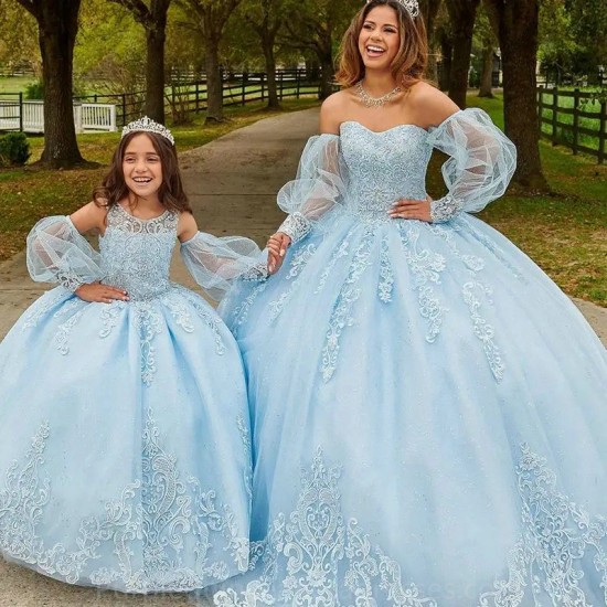 Long Sleeve Quinceaneras Dress Girl Lace Appliques Beaded Sequins Sweet 16 Flower 2024 Vestidos