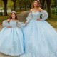 Long Sleeve Quinceaneras Dress Girl Lace Appliques Beaded Sequins Sweet 16 Flower 2024 Vestidos