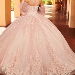 Long Sleeve Quinceaneras Dress Girl Lace Appliques Beaded Sequins Sweet 16 Flower 2024 Vestidos