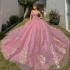 Long Train Pink Quinceanera Dress 2024 Off Shoulder Birthday Party Ball Gown Sweet 15 16 Vestidos De 15 Anos Quinceaneras Miss