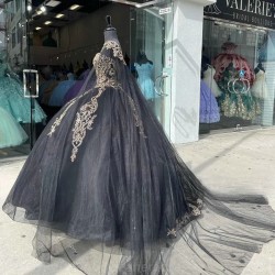 Luxury Black Ball Gowns Quinceanera Dresses Beading Sequined Appliques Sweetheart Lace Party Princess Skirt Vestidos De Fiesta