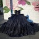 Luxury Black Crystals Ball Gown Quinceanera Dresses Appliques Off The Shoulder Beads Sweet 16 Dress Vestidos De 15 Quinceanera