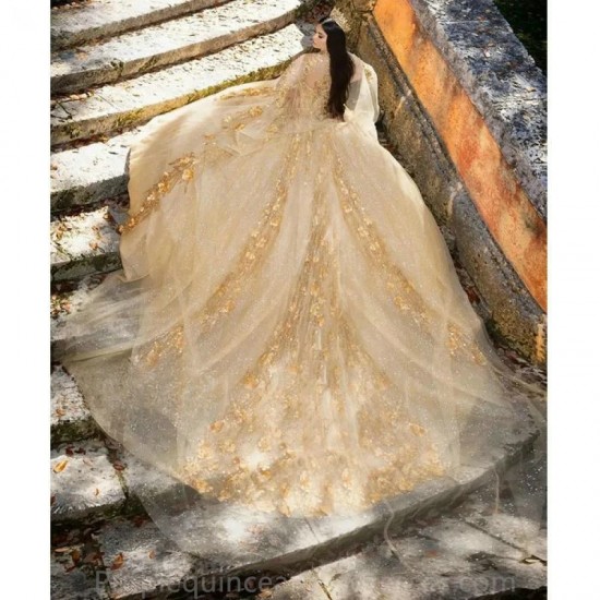 Luxury Champagne Lace Princess Quinceanera Dresses Ball Gown 2024 Sweetheart Beaded Applique Sweet 16 Dress Vestidos De 15 Anos