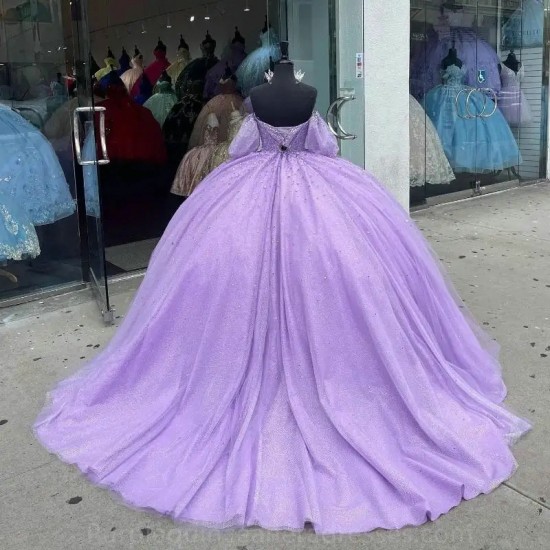 Luxury Lavender Sweetheart Princess Quinceanera Dress Beading Crystal Tulle Elegent Sweet 16 Vestidos