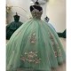 Luxury Light Green Quinceanera Dresses Vestidos De 15 Anos Off Shoulder 3D Flower Applique Custom Formal Princess Gown