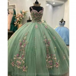 Luxury Light Green Quinceanera Dresses Vestidos De 15 Anos Off Shoulder 3D Flower Applique Custom Formal Princess Gown