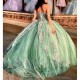 Luxury Light Green Quinceanera Dresses Vestidos De 15 Anos Off Shoulder 3D Flower Applique Custom Formal Princess Gown