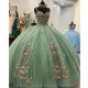 Luxury Light Green Quinceanera Dresses Vestidos De 15 Anos Off Shoulder 3D Flower Applique Custom Formal Princess Gown