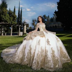 Luxury Princess Ball Gown Quinceanera Dresses Long Sleeve Sequined Appliques Lace Corset Vestidos De 15 Anos