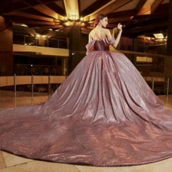 Luxury Sweetheart Shiny Backless Off The Shoulder Evening Dress 2024 Ball Gown Floor Length Sweep Train Quinceanera Dress