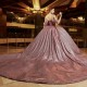 Luxury Sweetheart Shiny Backless Off The Shoulder Evening Dress 2024 Ball Gown Floor Length Sweep Train Quinceanera Dress