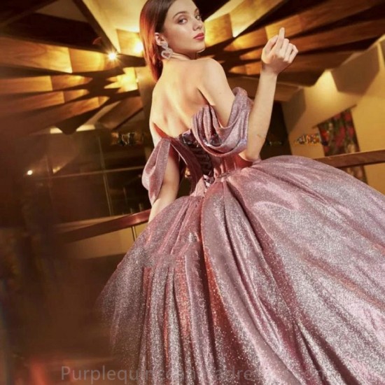 Luxury Sweetheart Shiny Backless Off The Shoulder Evening Dress 2024 Ball Gown Floor Length Sweep Train Quinceanera Dress