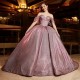 Luxury Sweetheart Shiny Backless Off The Shoulder Evening Dress 2024 Ball Gown Floor Length Sweep Train Quinceanera Dress