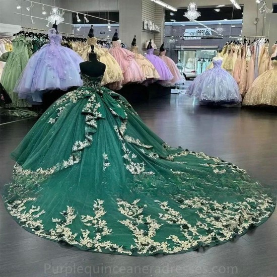 Luxury Vestido De 15 Anos 2024 Green Quinceanera Dresses Lace Applique Mexican Girls Birthday Prom Gowns Floral Pageant dress